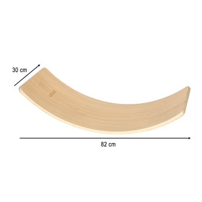 Montessori tasakaalulaud lastele, naturaalne puit roosa vildiga (82 × 30 cm)