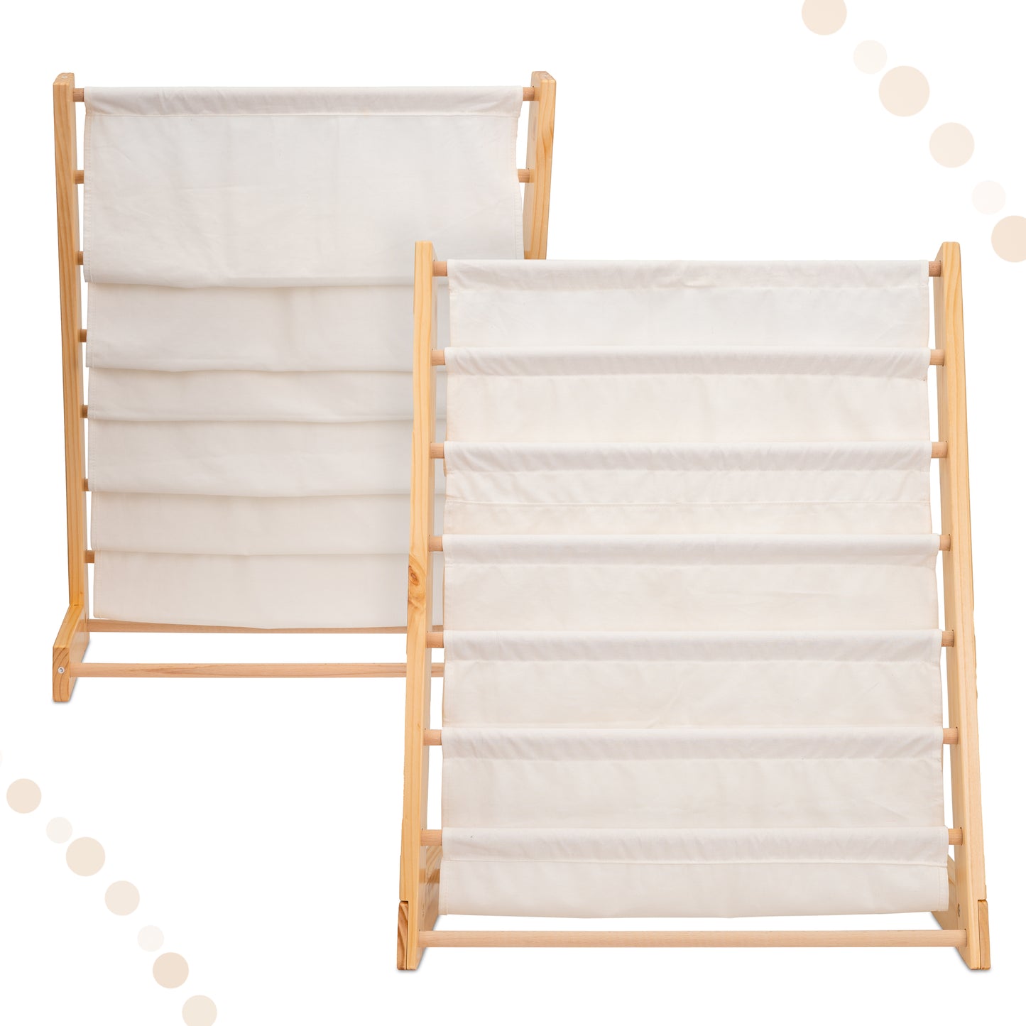 Laste raamaturiiul kangast taskutega 76,5 cm - 6 taskut, puit + puuvill