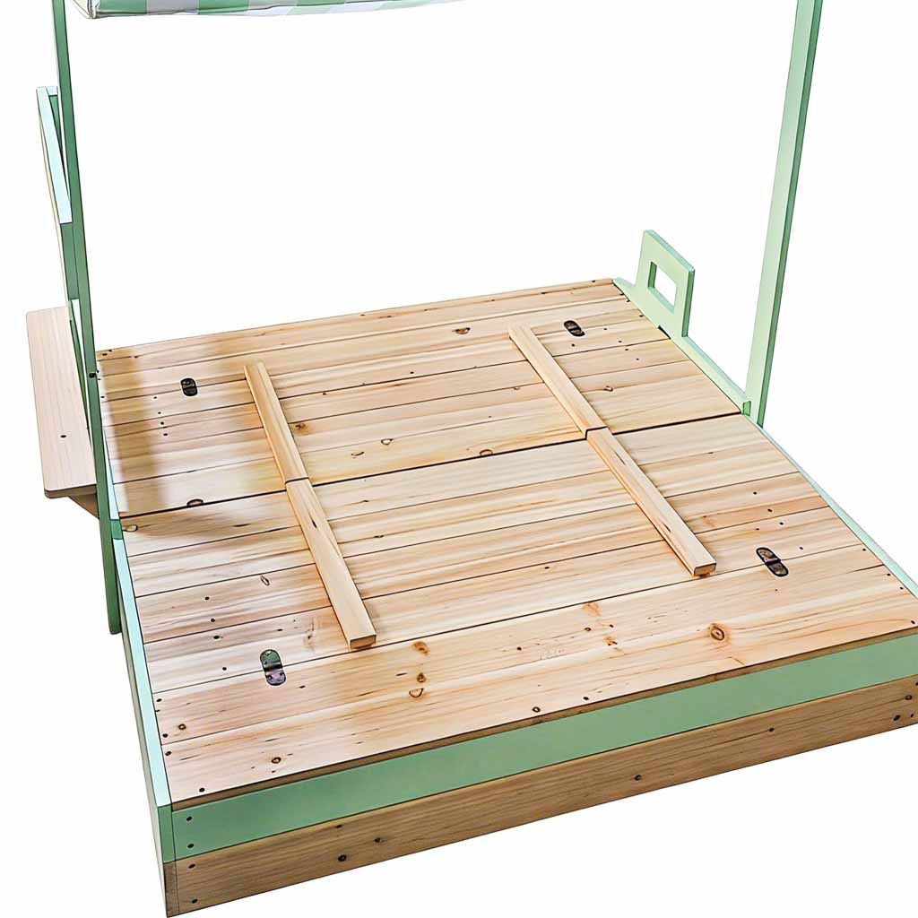 LULILO Vendo puidust liivakast 360° pööratava katuse ja suletavate pinkidega, 120 × 120 cm