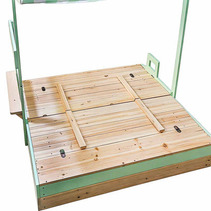 LULILO Vendo puidust liivakast 360° pööratava katuse ja suletavate pinkidega, 120 × 120 cm