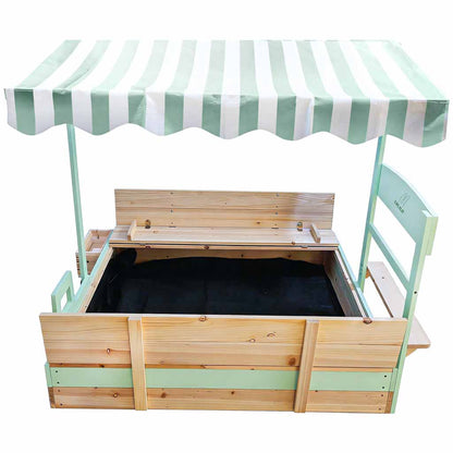 LULILO Vendo puidust liivakast 360° pööratava katuse ja suletavate pinkidega, 120 × 120 cm