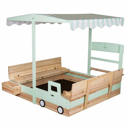 LULILO Vendo puidust liivakast 360° pööratava katuse ja suletavate pinkidega, 120 × 120 cm