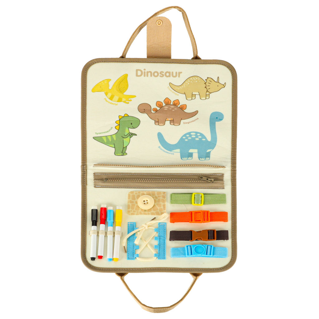 Vildist sensoorne tegelusraamat dinosaurus – Montessori kohver