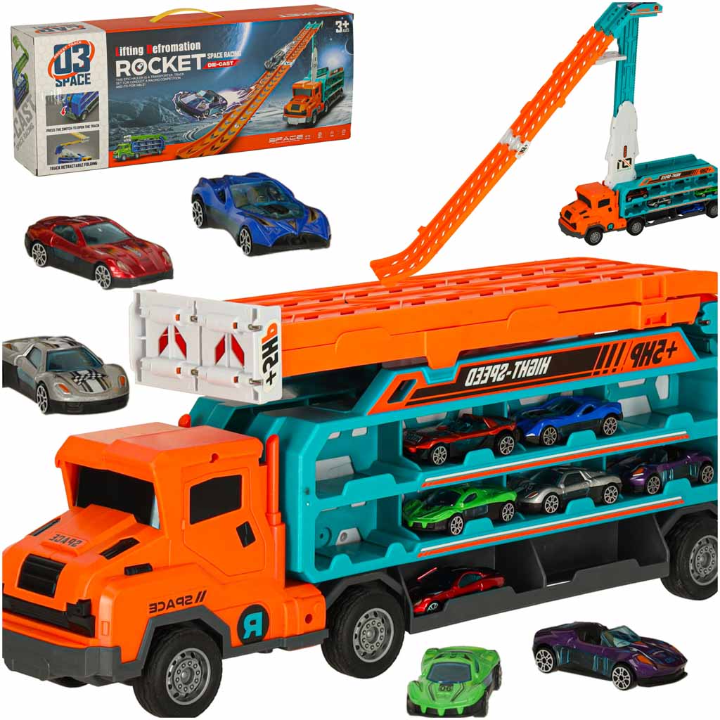 Autonkuljetusauto ja kaksikaistainen kilparata, oranssi (3 vuoden iästä alkaen)