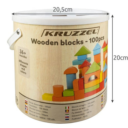 Puidust klotside komplekt 100 tk ämbriga, sorteerija ja kotiga, Kruzzel