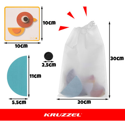 Kruzzel puinen muotopalapeli eläinaiheilla, 29 muotoa ja 20 korttia (3+)