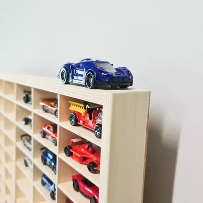 Kruzzel puidust riiul mänguautodele 80 lahtriga