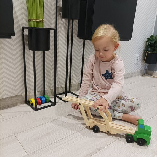 Puidust autoveok haagise ja 4 autoga, kokkupandav kahekorruseline