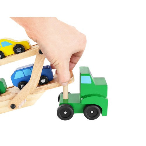 Puidust autoveok haagise ja 4 autoga, kokkupandav kahekorruseline